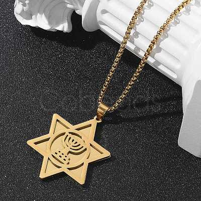 Hanukkah 201 Stainless Steel Star of David Pendant Necklaces NJEW-Z058-02G-1