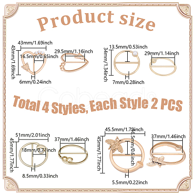 8Pcs 4 Styles Alloy Buckles AJEW-GA0007-98-1