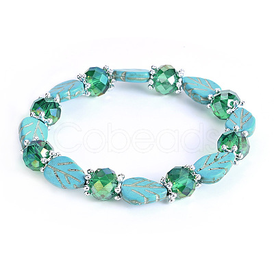 Vintage Leaf Synthetic Turquoise Beaded Bracelets for Women FL7669-6-1