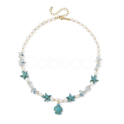 Ocean Dyed Synthetic Turquoise Turtle Pendant Necklaces NJEW-JN06397-02-1