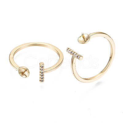 Brass Micro Clear Cubic Zirconia Cuff Finger Rings Setting X-KK-T056-52G-NF-1