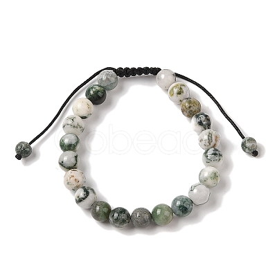 8mm Round Natural Tree Agate Braided Bead Bracelets BJEW-C067-01B-01-1