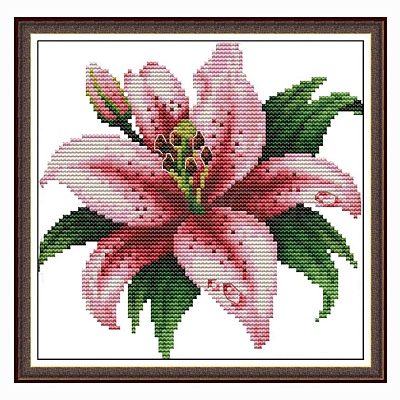 Lily Pattern DIY Cross Stitch Beginner Kits DIY-NH0001-02-1