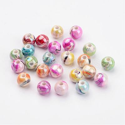 Mixed Color Round Chunky Bubblegum AB Color Wave Printed Acrylic Beads X-MACR-Q151B-M-1