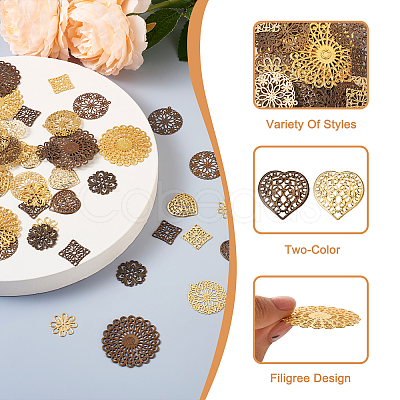 60Pcs 12 Style Brass Multi-strand Links & Filigree Joiners Links KK-SW0001-05-1