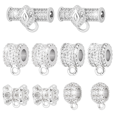 10Pcs 5 Styles Brass Micro Pave Cubic Zirconia Tube Bails KK-AR0001-85-1
