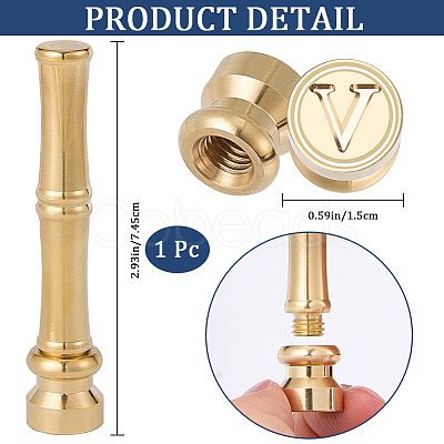 1Pc Golden Tone Brass Wax Seal Stamp Heads with Bamboo Stick Shaped Handles STAM-CP0001-05V-1