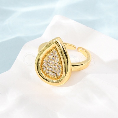 Brass Micro Pave Cubic Zirconia Cuff Open Rings CU-CBAB3AD-14G-1