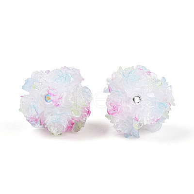 Polymer Clay Rhinestone Beads with Embossed Resin Roses RESI-T059-04M-1