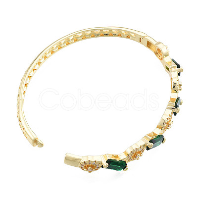 Cubic Zirconia Rectangle & Evil Eye Hinged Bangle BJEW-N012-047-1