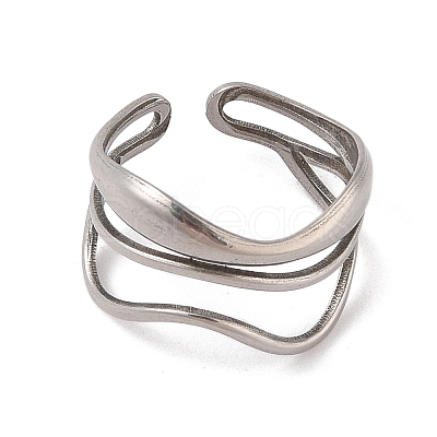 Non-Tarnish Wave 304 Stainless Steel Cuff Rings for Women RJEW-G322-08P-1