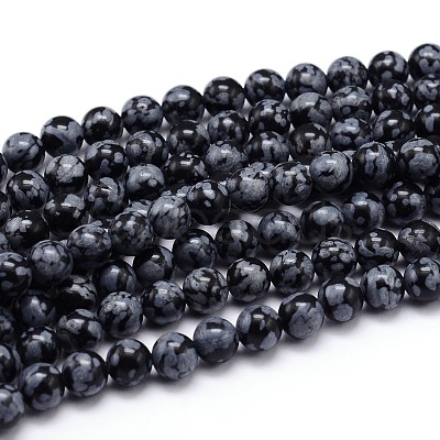 Natural Snowflake Obsidian Round Bead Strands G-J303-09-12mm-1