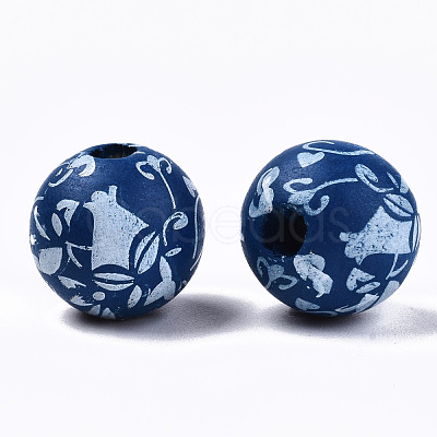 Printed Natural Wooden Beads WOOD-R270-11A-1