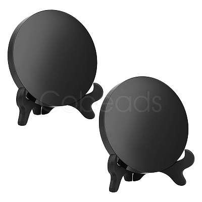 Flat Round Natural Obsidian Display Decorations with Base DIY-WH0899-877-1