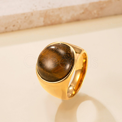 304 Stainless Steel and Natural Tiger Eye Finger Rings FS-WGCBD79-13-1