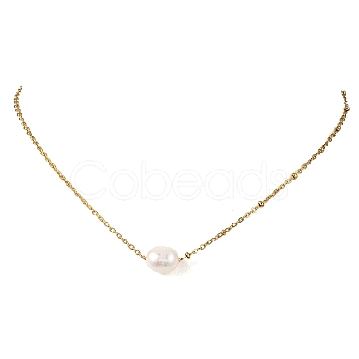 Natural Pearl Rice Pendant 304 Stainless Steel Satellite Chain Necklaces for Women NJEW-JN06149-01-1