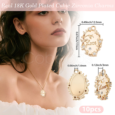 10Pc Valentine's Day Brass Micro Pave Clear Cubic Zirconia Pendants KK-BBC0023-75-1