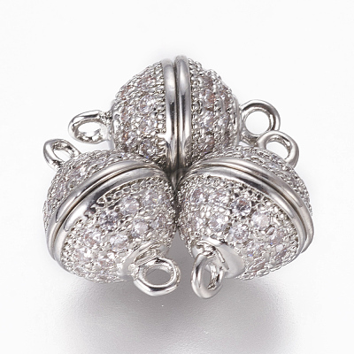 Brass Micro Pave Cubic Zirconia Magnetic Clasps with Loops ZIRC-L082-B-01-P-1