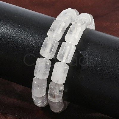 Column Natural Quartz Crystal Rock Crystal Beads Stretch Bracelets for Women Men BJEW-A148-01A-27-1