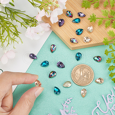24pcs 4 Colors Faceted Teardrop K9 Glass Rhinestone Cabochons RGLA-CA0001-04-1