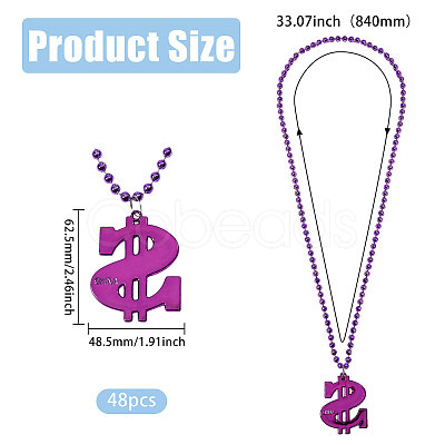Plastic Dollar Sign Big Pendant Ball Chain Necklaces NJEW-WH0021-81A-1