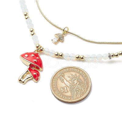 2Pcs 2 Style Alloy Enamel Mushroom Pendant Necklaces Set NJEW-JN04095-1