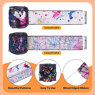 2 Rolls 2 Styles Halloween Theme Polyester Ribbons OCOR-TA0002-20-1