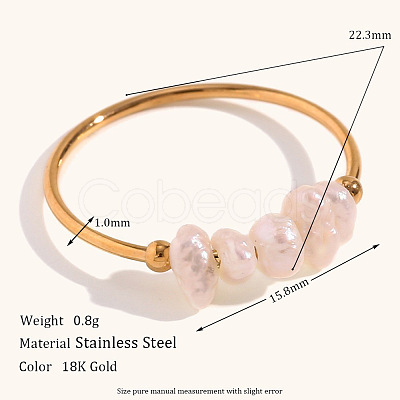 Nuggets Stainless Steel & Natural Freshwater Pearl Beads Finger Rings WG1BE4A-03-1