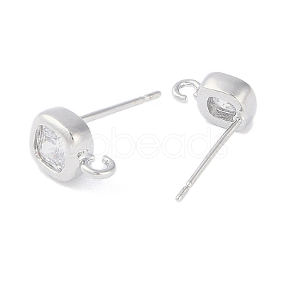 Brass Pave Clear Cubic Zirconia Stud Earring Findings KK-F875-01P-1