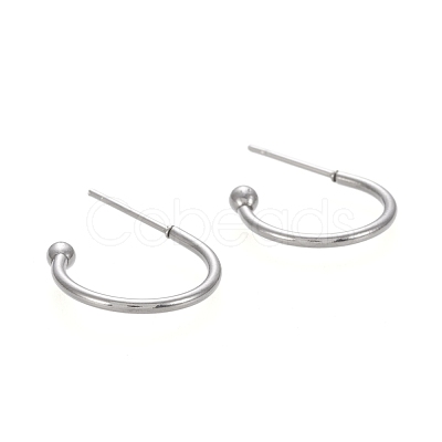 Tarnish Resistant 304 Stainless Steel C-shaped Hoop Circle Ball Stud Earrings STAS-K204-04P-1