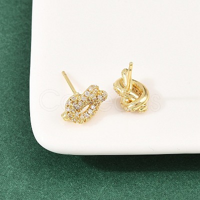 knot Brass Micro Pave Cubic Zirconia Stud Earrings EJEW-C174-01G-06-1