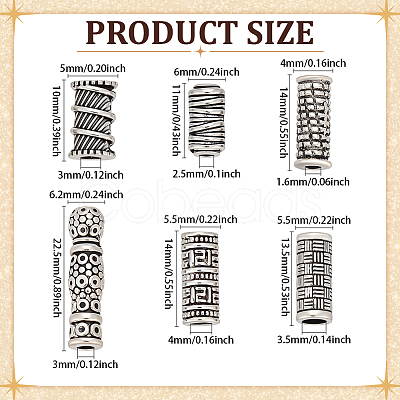 60Pcs 6 Styles Tibetan Style Alloy Tube Beads FIND-ME0001-47-1