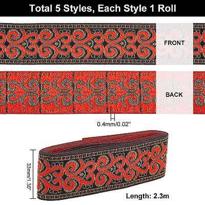 PandaHall Elite 11.5M 5 Style Ethnic Style Polyester Ribbon OCOR-PH0002-36-1