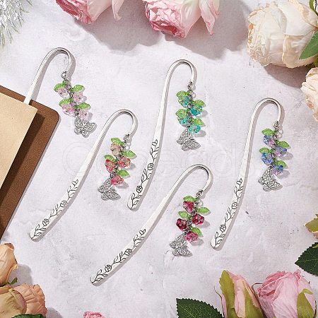 5Pcs 5 Colors Alloy Hook Bookmarks AJEW-JK00356-1