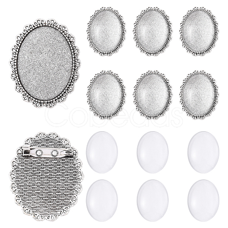 10Pcs 2 Styles Vintage Alloy Brooch Cabochon Bezel Settings FIND-YW0009-91-1