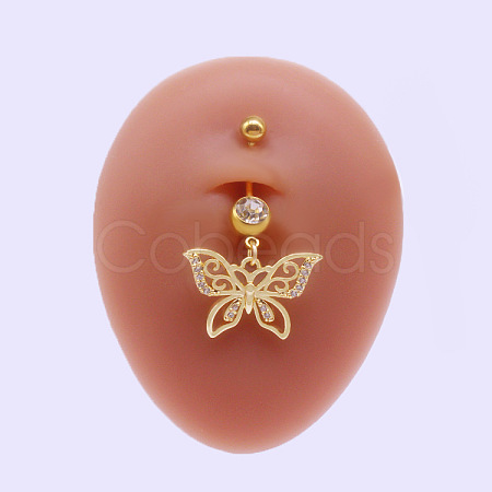 316L Surgical Stainless Steel Micro Pave Clear Cubic Zirconia Belly Rings FS-WGA8928-02-1
