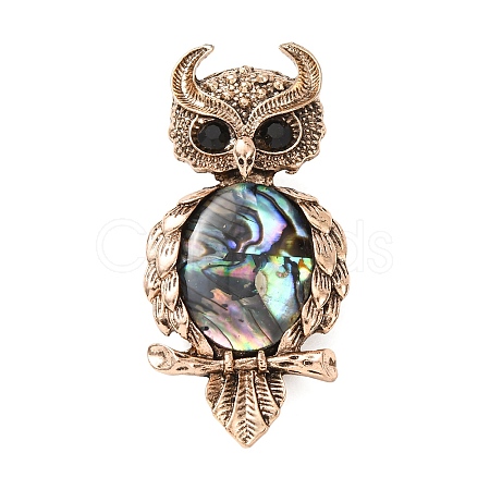 Owl Shape Antique Alloy Rhinestone Lapel Pins JEWB-B038-04AG-1