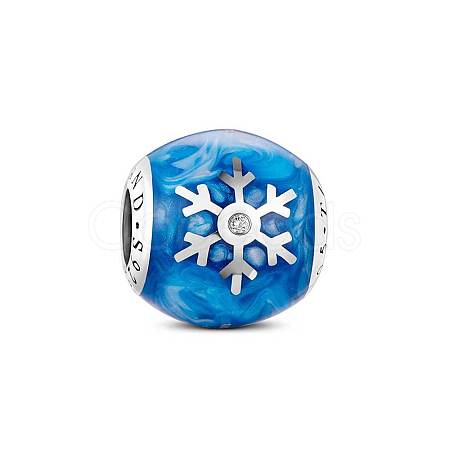 TINYSAND Barrel 925 Sterling Silver Sea Blue Snowflake Charm European Beads TS-C-005-1