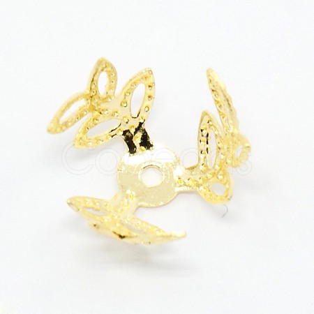 3-Petal Brass Flower Bead Caps KK-M010-01G-1