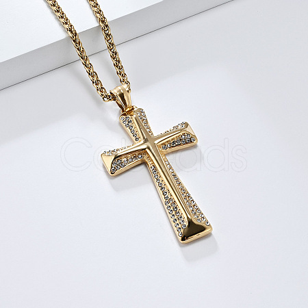 Cross Stainless Steel Crystal Rhinestone Pendant Necklaces FS-WG08269-02-1