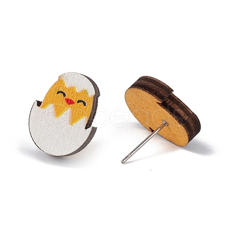 Natual Wood Easter Stud Earrings EJEW-C013-02E-1