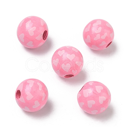 Valentine's Day Spray Painted & Printed Wood European Beads WOOD-L023-03H-1