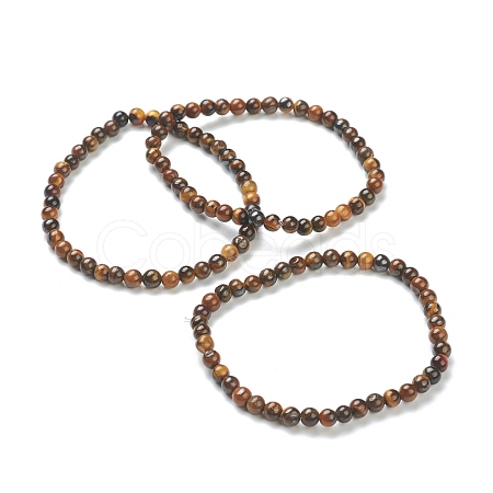 Natural Tiger Eye Beaded Stretch Bracelets BJEW-D446-A-29-1