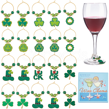 20Pcs 10 Styles Saint Patrick's Day Alloy Enamel  Charm Wine Glass Charms AJEW-SC00046-1