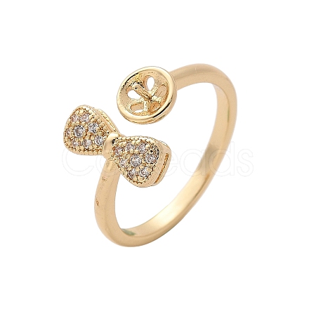 Bowknot Brass Micro Pave Cubic Zirconia Cuff Ring Setting KK-A244-01B-G-1