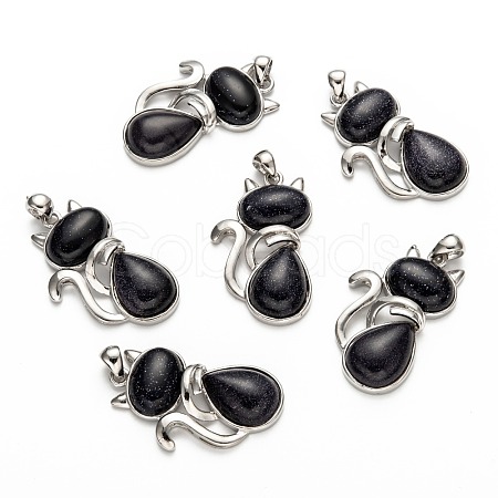 Synthetic Blue Goldstone Kitten Pendants X-G-P352-B03-1
