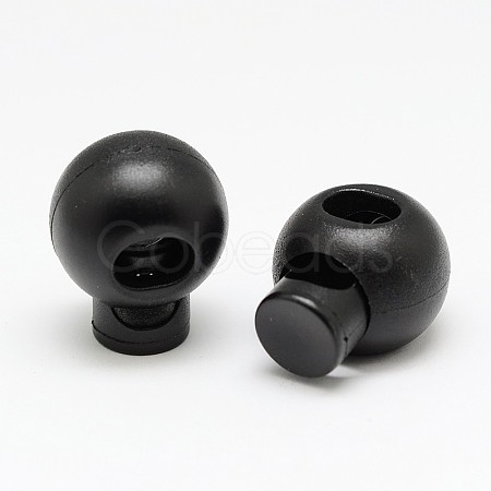 1-Hole Dyed Iron Spring Loaded Eco-Friendly Plastic Round Buckle Cord Toggle Lock Beans Stoppers for Sportwear Luggage Backpack Straps FIND-E004-60B-19mm-1