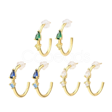 Real 18K Gold Plated Brass Ring Stud Earrings EJEW-L270-10G-1
