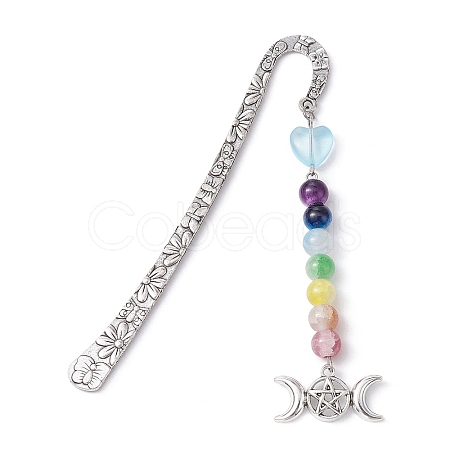 Flower Pattern Alloy Hook Bookmarks AJEW-JK00250-05-1