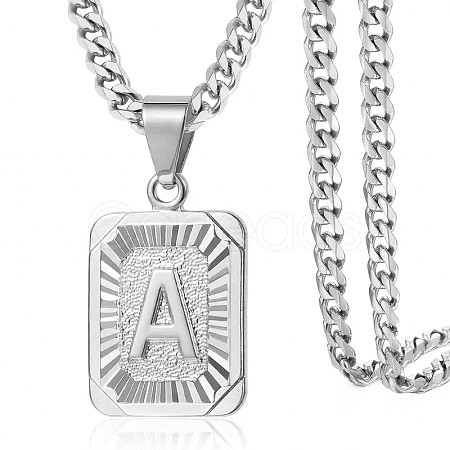 Rectangle with Letter Pattern 304 Stainless Steel Pendant Necklaces FS-WGFC766-28-1
